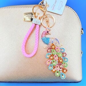 🦚 Designer-Inspired Colorful Rhinestone Peacock Keychain/ Purse/Bag Charm Bling